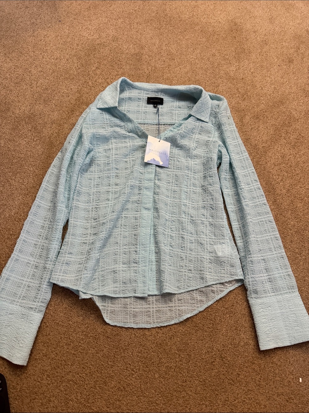 NWT Majorelle size medium Light Blue Textured Button-Front Shirt